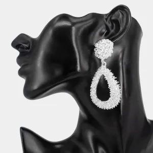 Silver Textured Metal Teardrop Fun Fashion Earrings | 513972