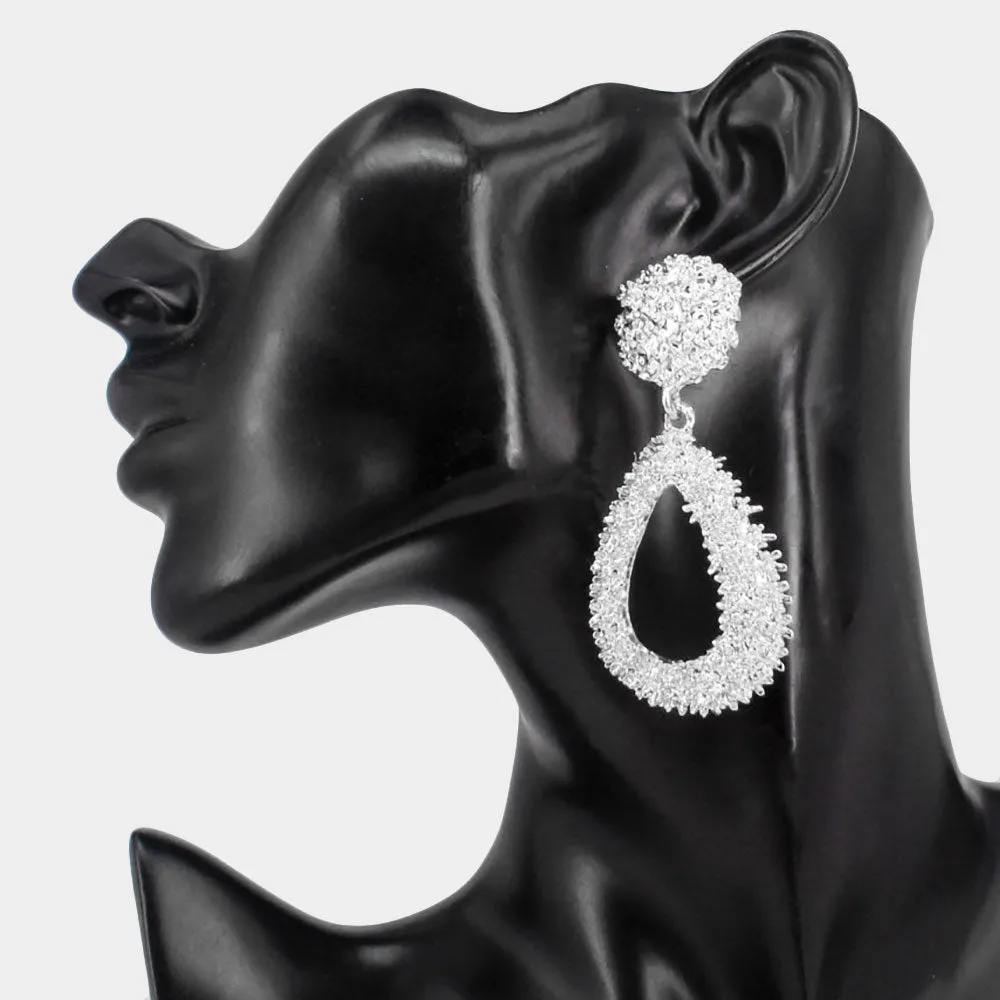 Silver Textured Metal Teardrop Fun Fashion Earrings | 513972
