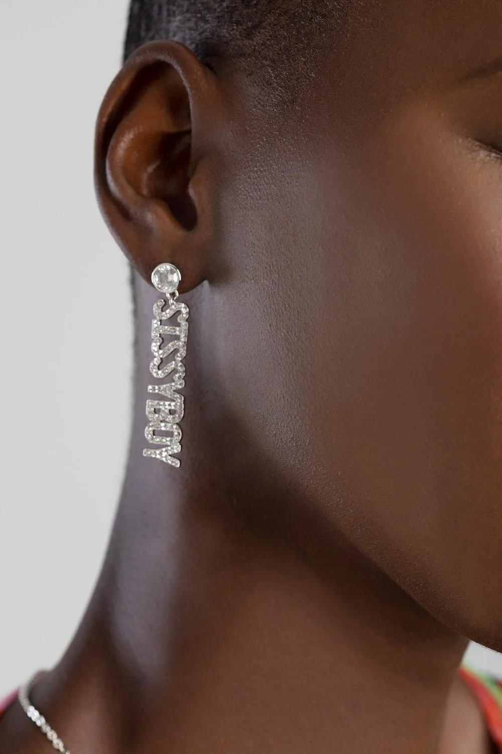 Sissy Boy Diamante Dropped Earrings Sliver