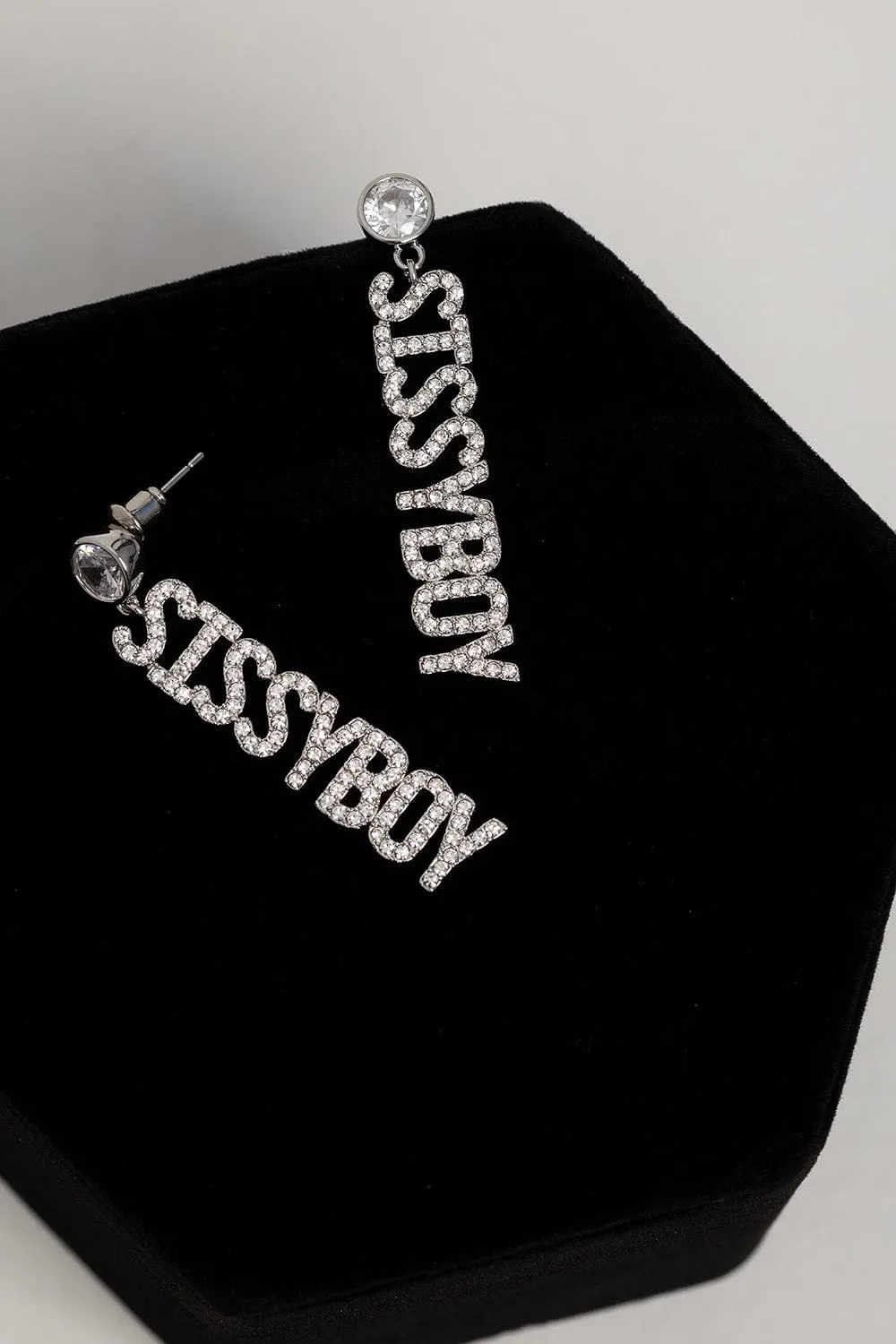 Sissy Boy Diamante Dropped Earrings Sliver