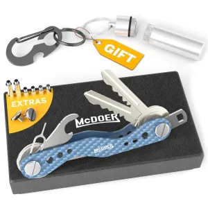 Smart Compact Key Organizer Keychain - VER 2.0 Stainless Steel Screws, Carbon Fiber Key Holder Keyring up to 20 Keys with Carabiner, Cash Stash SIM and Bottle Opener, Blue Folding Keychain Multitool