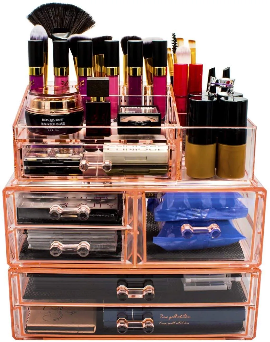 Sorbus Acrylic Cosmetics Makeup and Jewelry Storage Case Display Sets -Interlocking Drawers to Create Your Own Specially Designed Makeup Counter -Stackable and Interchangeable (Pink)