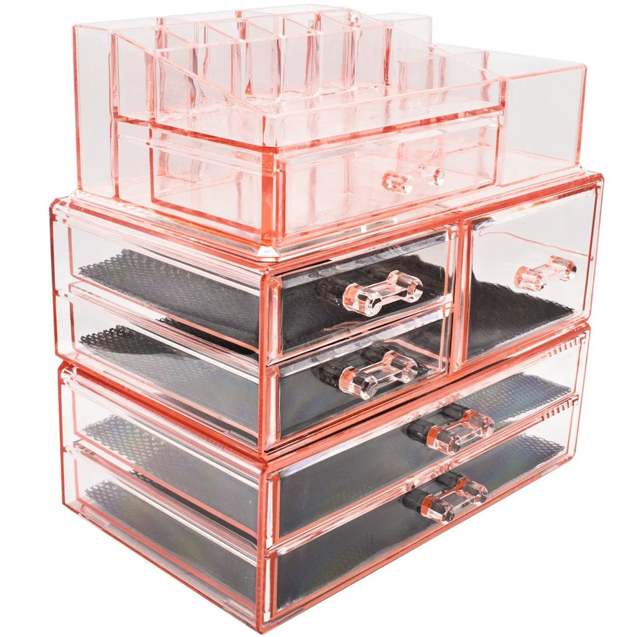 Sorbus Acrylic Cosmetics Makeup and Jewelry Storage Case Display Sets -Interlocking Drawers to Create Your Own Specially Designed Makeup Counter -Stackable and Interchangeable (Pink)