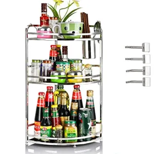 Spice Rack Organizer for Cabinet, 3 Tier Kitchen Bathroom Countertop Standing Spice Rack Jars Storage Organizer Kitchen Shelf, Silver
