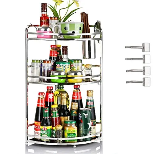 Spice Rack Organizer for Cabinet, 3 Tier Kitchen Bathroom Countertop Standing Spice Rack Jars Storage Organizer Kitchen Shelf, Silver