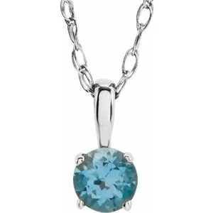 Sterling Silver 3 mm Round December Imitation Blue Zircon Youth Birthstone 14" Necklace
