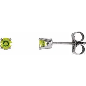 Sterling Silver 3 mm Round Imitation Peridot Youth Birthstone Earrings