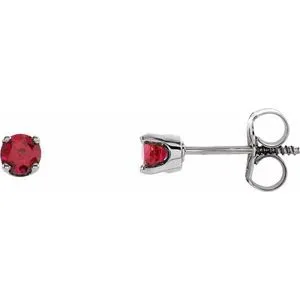 Sterling Silver 3 mm Round Imitation Ruby Youth Birthstone Earrings