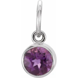 Sterling Silver 4 mm Round Imitation Amethyst Birthstone Charm