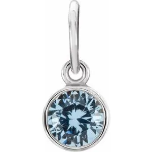 Sterling Silver 4 mm Round Imitation Aquamarine Birthstone Charm