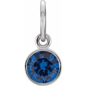 Sterling Silver 4 mm Round Imitation Blue Sapphire Birthstone Charm