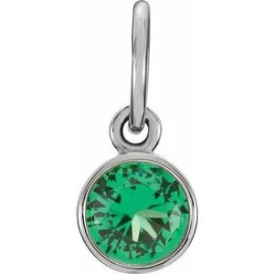 Sterling Silver 4 mm Round Imitation Emerald Birthstone Charm