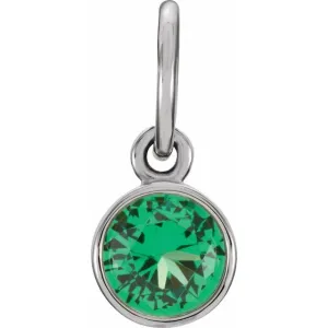 Sterling Silver 4 mm Round Imitation Emerald Birthstone Charm