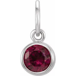 Sterling Silver 4 mm Round Imitation Garnet Birthstone Charm