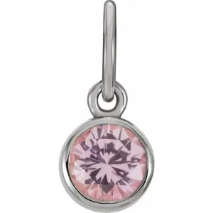 Sterling Silver 4 mm Round Imitation Pink Tourmaline Birthstone Charm