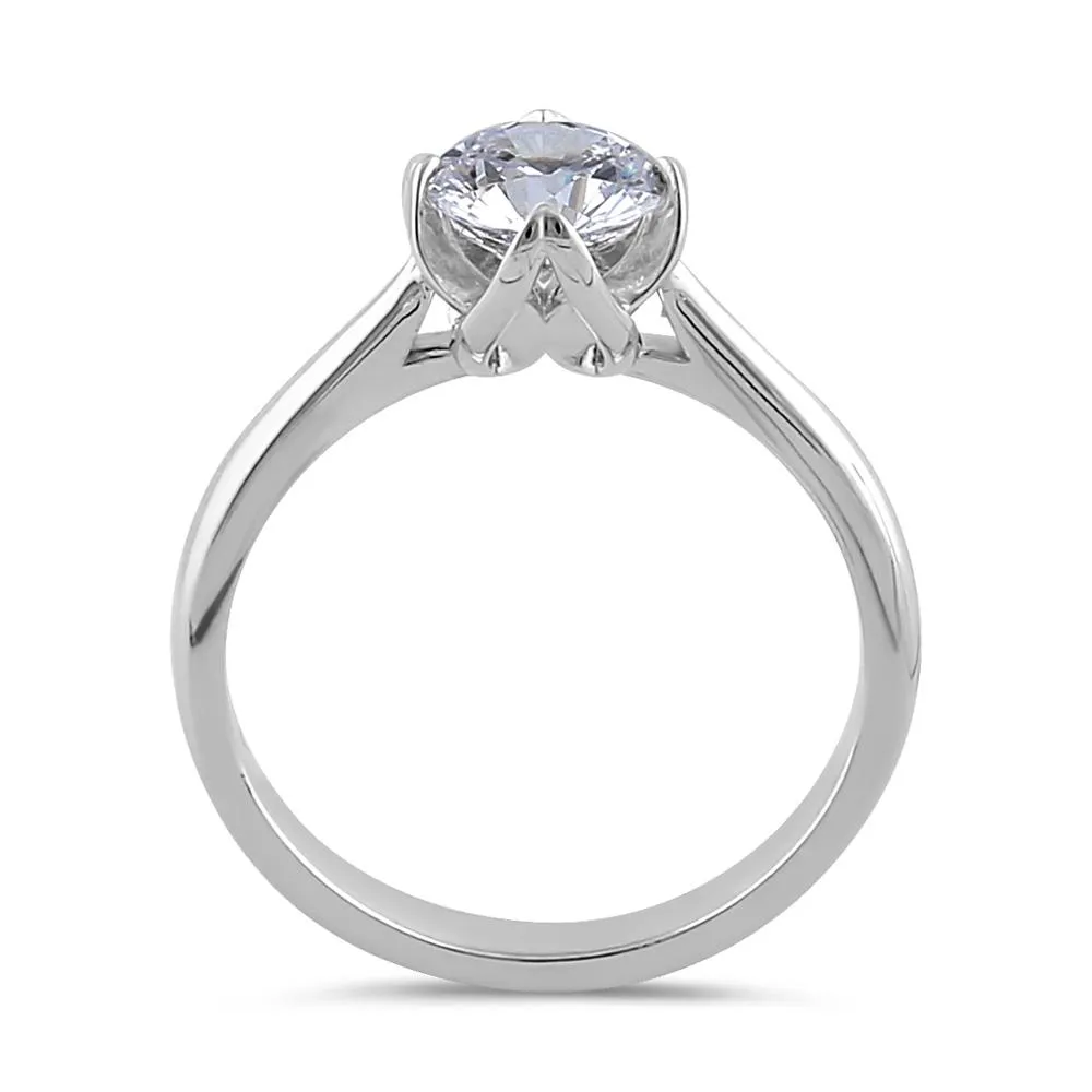 Sterling Silver 6.5mm Clear CZ Four Crossed Prong Setting Ring