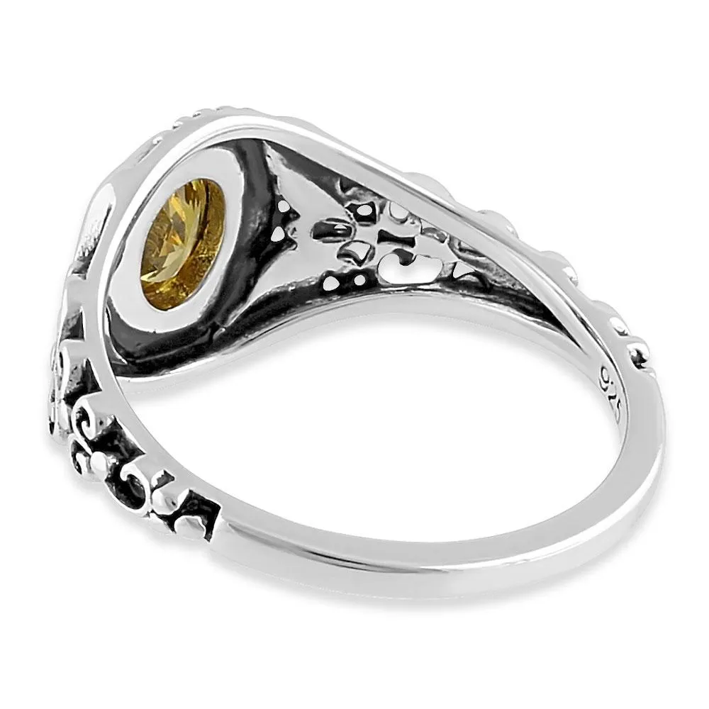 Sterling Silver Austere Oval Cut Yellow CZ Ring