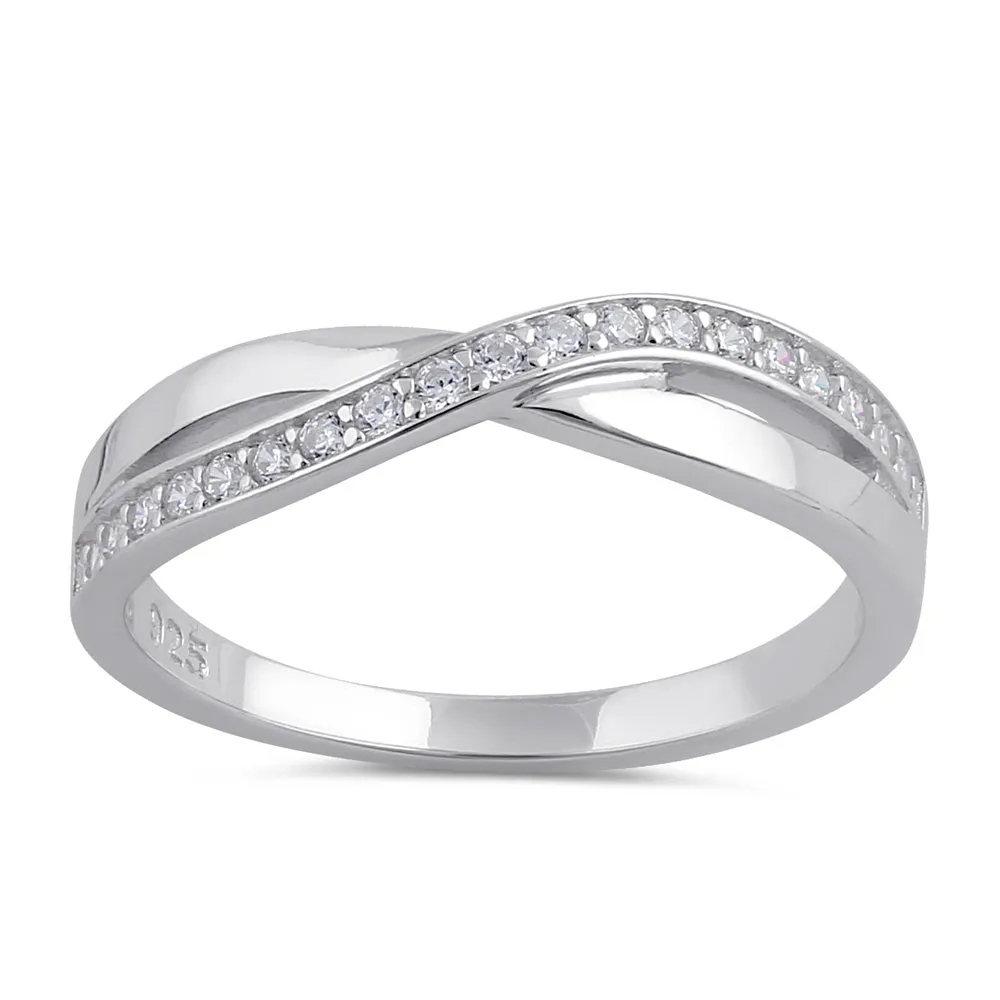 Sterling Silver Clear CZ Infinity Twist Ring