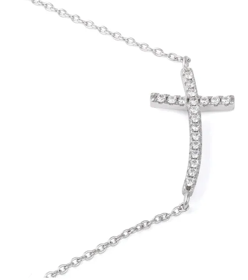 Sterling Silver Cross CZ Necklace