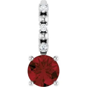 Sterling Silver Imitation Mozambique Garnet & .01 CTW Natural Diamond Charm/Pendant