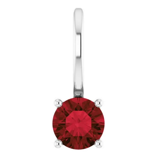 Sterling Silver Imitation Mozambique Garnet Solitaire Charm/Pendant