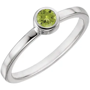 Sterling Silver Imitation Peridot Bezel Ring, Size 7
