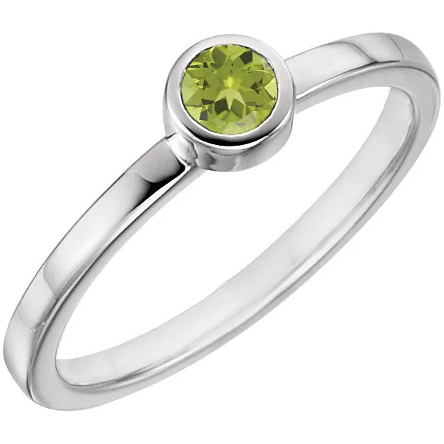 Sterling Silver Imitation Peridot Bezel Ring, Size 7