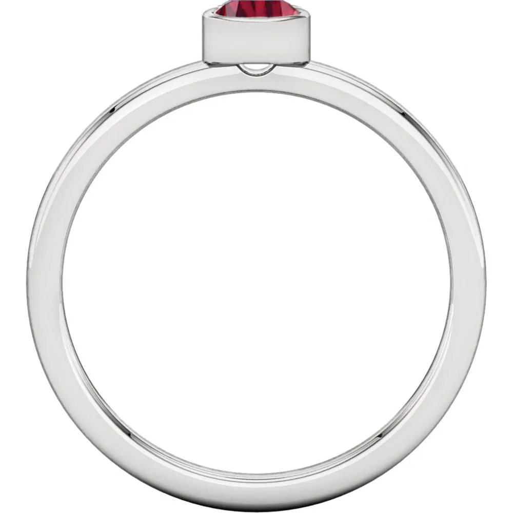 Sterling Silver Imitation Ruby Bezel Ring, Size 7
