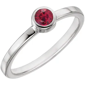 Sterling Silver Imitation Ruby Bezel Ring, Size 7