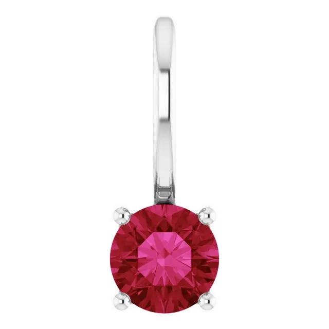 Sterling Silver Imitation Ruby Solitaire Charm/Pendant