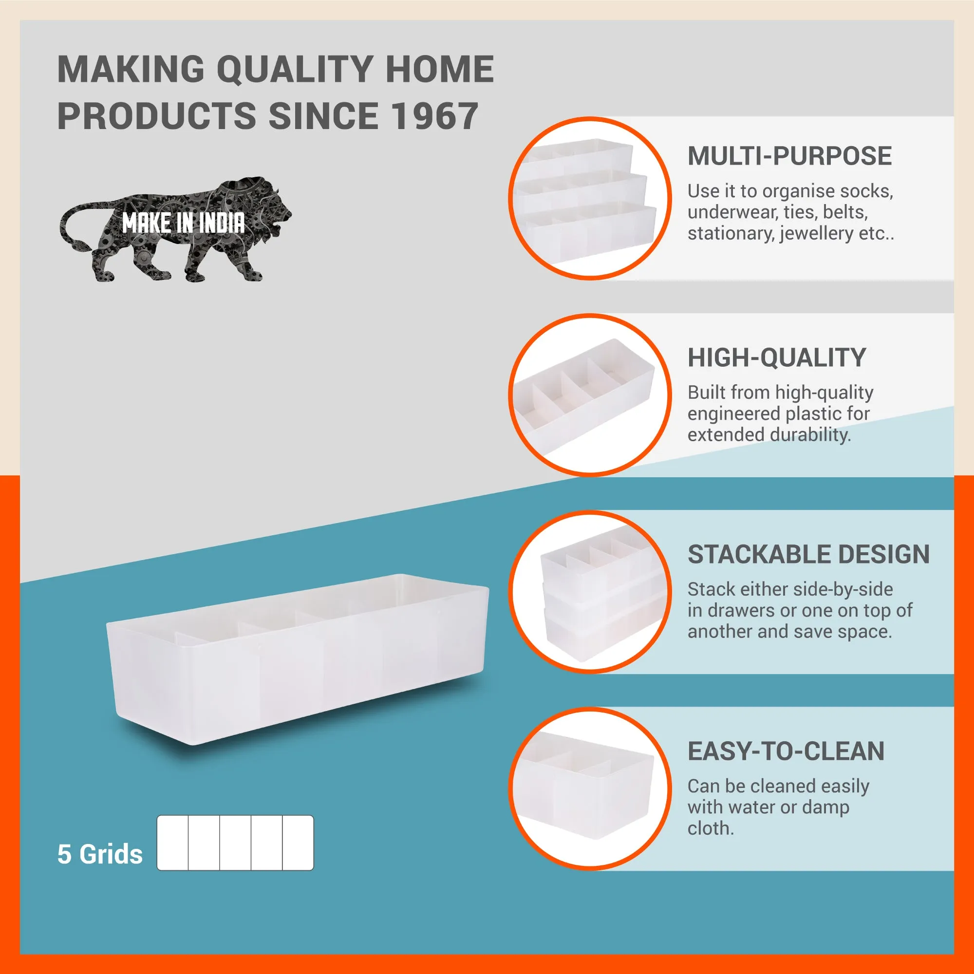 Stomo Dori Multi-Purpose Stackable Drawer Organizer For Home | Frost - Set of 3