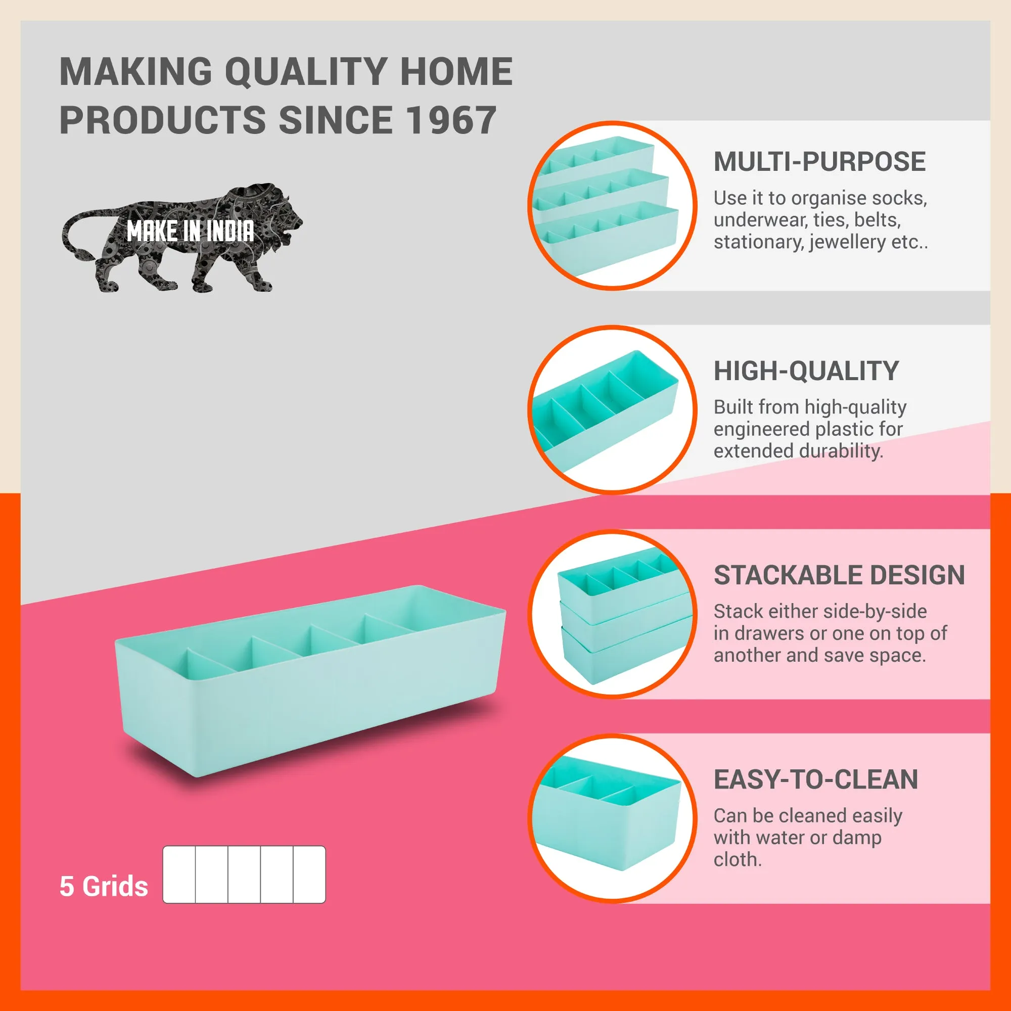 Stomo Dori Multi-Purpose Stackable Drawer Organizer For Home | Jade - Set of 3