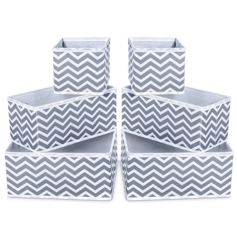 Storage Bins, iSPECLE Foldable Cloth Storage Cubes Drawer Organizer Closet Underwear Box Storage Baskets Containers Drawer Dividers for Bras, Socks, Scarves, Cosmetics - Set of 6, Grey Chevron Pattern