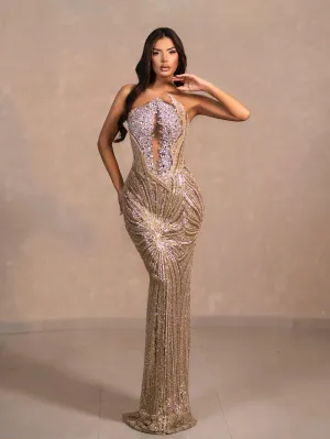 Strapless Sleeveless Haute Maxi Bodycon Dress HT20820
