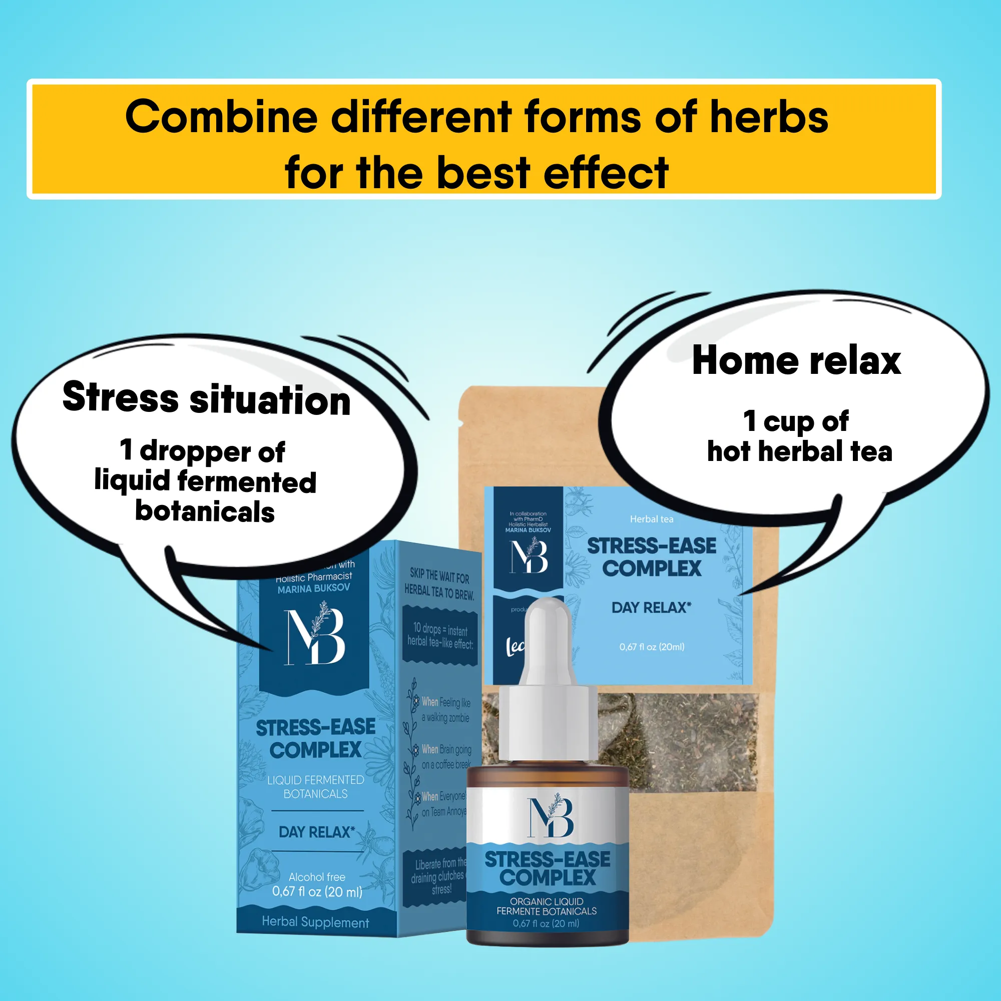 Stress-Ease Herbal Supplement (60 dosages)/Herbal Tea (2 oz)