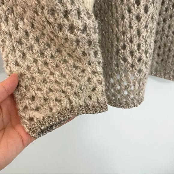 Sundance Metallic Open Knit Crewneck Sweater Silver Cream Chunky Mohair Medium