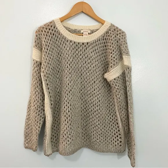 Sundance Metallic Open Knit Crewneck Sweater Silver Cream Chunky Mohair Medium