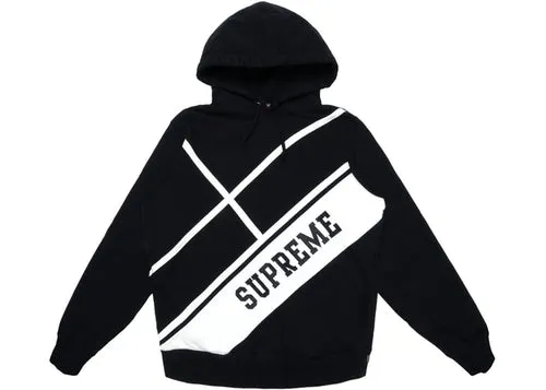 Supreme Diagonal Hooded Sweatshirt Black SS18SW27 Men's Size XL