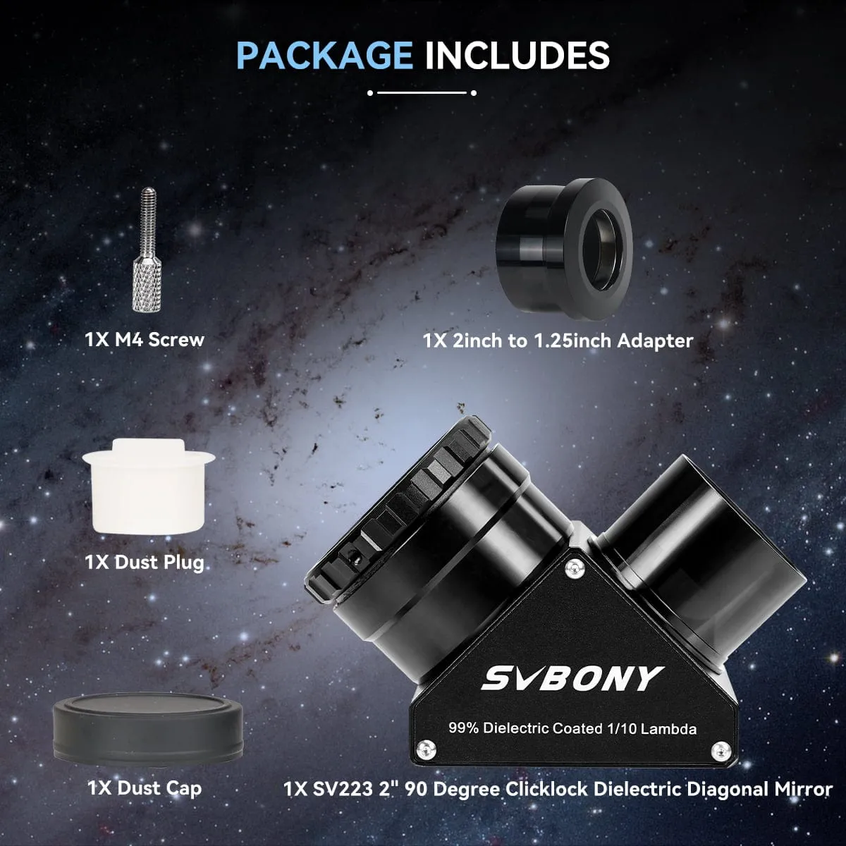 SV223 Diagonal 90-degree 2 inch Clicklock 99% Reflective Dielectric Coating - W9180B