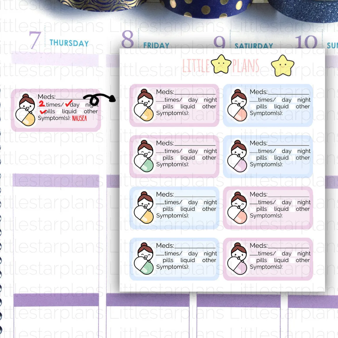 Take Medication Reminder, Medication Tracker, Daily Medication Tracker PT.3 Planner Stickers | Mimi Stickers