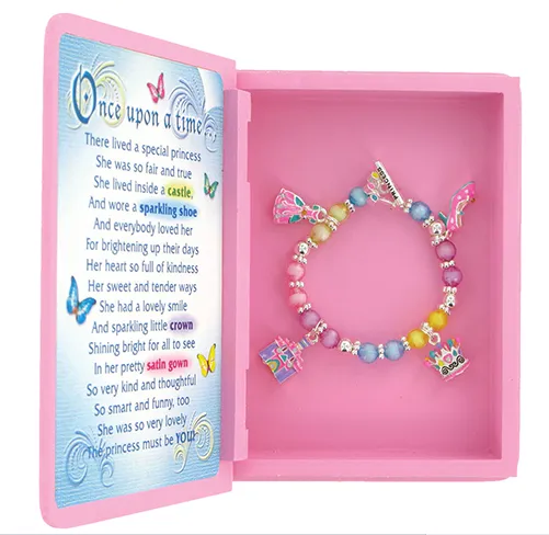 Tales of a Princess Charm Bracelet! Comes inside a hard case gift box that resembles a book with verse inside!