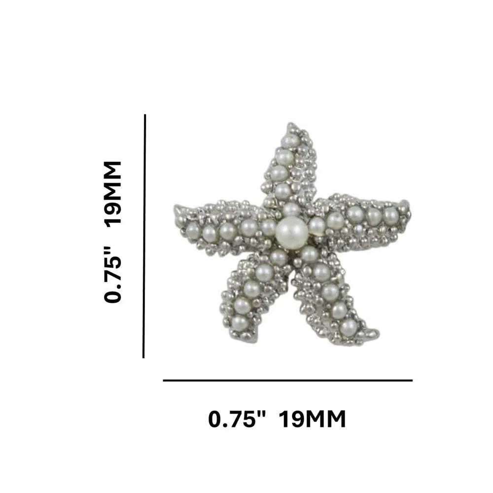 Textured Silver Starfish with White Pearls Pierced Earring - PT337E