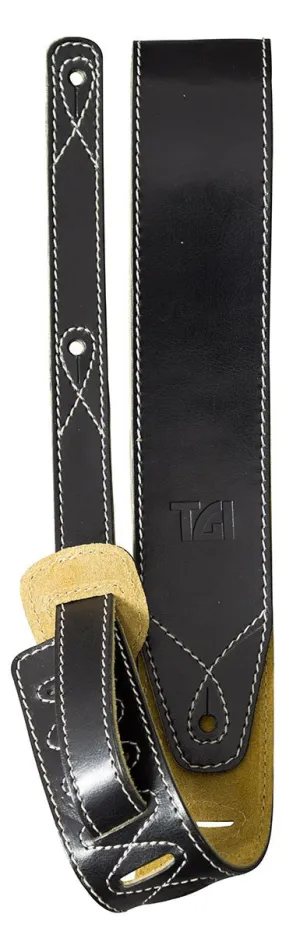 TGI Guitar Strap Black Leather With Suede Back