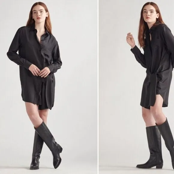 Thakoon Women's Black Silk Long Sleeve Shirt Dress Size XS Knee Length