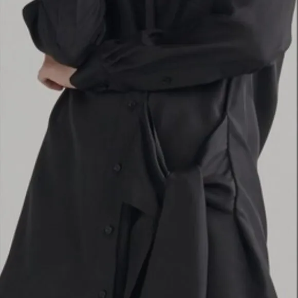 Thakoon Women's Black Silk Long Sleeve Shirt Dress Size XS Knee Length
