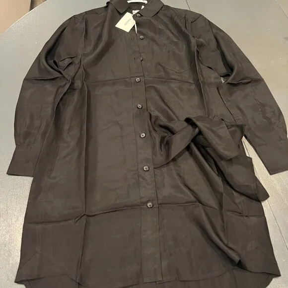 Thakoon Women's Black Silk Long Sleeve Shirt Dress Size XS Knee Length