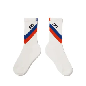 The Women's Diagonal Stripe Ski Sock - Cream/Royal/Poppy