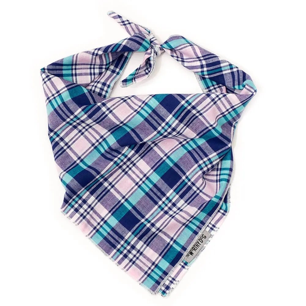 The Worthy Dog Madras Plaid Navy/Pink/Turquoise Classic Bandana