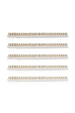 Thin Pearl and Crystal Hair Clip Set