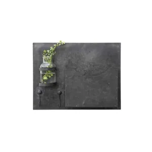 Tin Wall Organizer with Glass Vase, Hooks, and Mail Slot